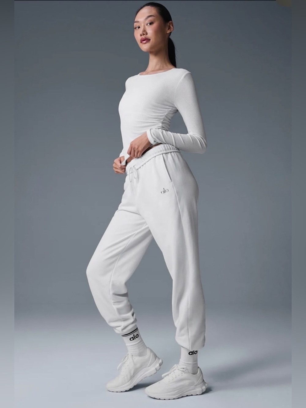 Alo Yoga Gather Ribbed Long Sleeve White Sz Small
